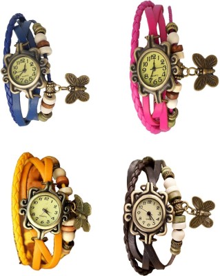 NS18 Vintage Butterfly Rakhi Combo of 4 Blue, Yellow, Pink And Brown Analog Watch  - For Women   Watches  (NS18)