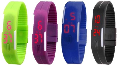 NS18 Silicone Led Magnet Band Combo of 4 Green, Purple, Blue And Black Digital Watch  - For Boys & Girls   Watches  (NS18)