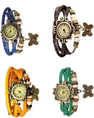 NS18 Vintage Butterfly Rakhi Combo of 4 Blue, Yellow, Brown And Green Analog Watch  - For Women   Watches  (NS18)