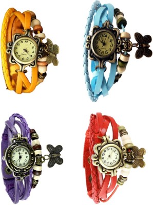 NS18 Vintage Butterfly Rakhi Combo of 4 Yellow, Purple, Sky Blue And Red Analog Watch  - For Women   Watches  (NS18)