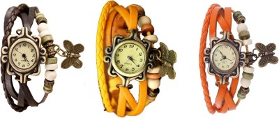 NS18 Vintage Butterfly Rakhi Watch Combo of 3 Brown, Yellow And Orange Analog Watch  - For Women   Watches  (NS18)