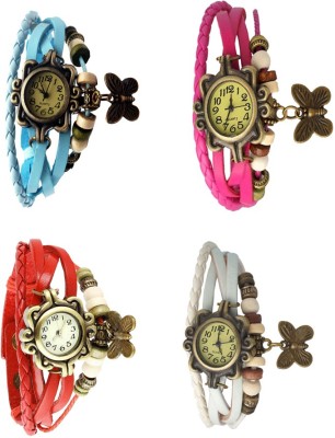 NS18 Vintage Butterfly Rakhi Combo of 4 Sky Blue, Red, Pink And White Analog Watch  - For Women   Watches  (NS18)