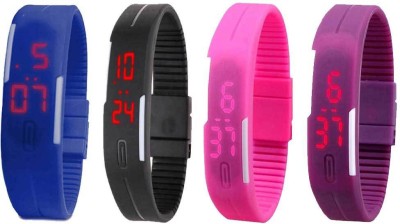 NS18 Silicone Led Magnet Band Watch Combo of 4 Blue, Black, Pink And Purple Digital Watch  - For Couple   Watches  (NS18)