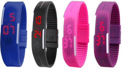 

Kissu Led Magnet Band Combo of 4 Blue, Black, Pink And Purple Watch - For Men & Women
