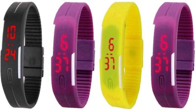 NS18 Silicone Led Magnet Band Watch Combo of 4 Black, Pink, Yellow And Purple Digital Watch  - For Couple   Watches  (NS18)