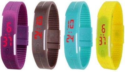 NS18 Silicone Led Magnet Band Combo of 4 Purple, Brown, Sky Blue And Yellow Digital Watch  - For Boys & Girls   Watches  (NS18)
