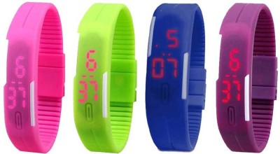 NS18 Silicone Led Magnet Band Watch Combo of 4 Pink, Green, Blue And Purple Digital Watch  - For Couple   Watches  (NS18)