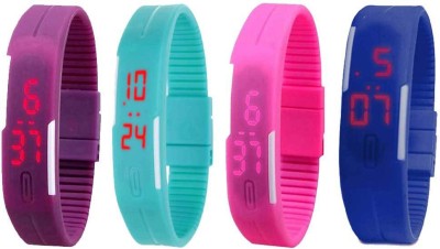 NS18 Silicone Led Magnet Band Combo of 4 Purple, Sky Blue, Pink And Blue Digital Watch  - For Boys & Girls   Watches  (NS18)