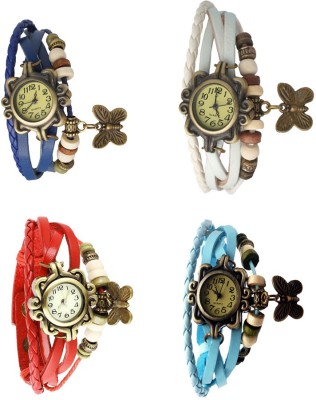 NS18 Vintage Butterfly Rakhi Combo of 4 Blue, Red, White And Sky Blue Analog Watch  - For Women   Watches  (NS18)