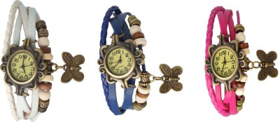 NS18 Vintage Butterfly Rakhi Watch Combo of 3 White, Blue And Pink Analog Watch  - For Women   Watches  (NS18)