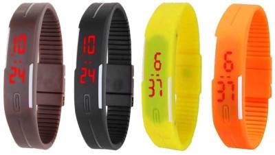 NS18 Silicone Led Magnet Band Combo of 4 Brown, Black, Yellow And Orange Digital Watch  - For Boys & Girls   Watches  (NS18)