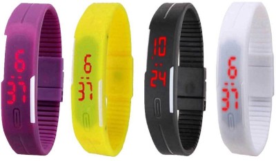 NS18 Silicone Led Magnet Band Combo of 4 Purple, Yellow, Black And White Digital Watch  - For Boys & Girls   Watches  (NS18)