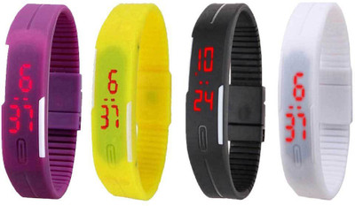 

Kissu Led Magnet Band Combo of 4 Purple, Yellow, Black And White Watch - For Men & Women