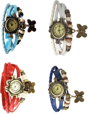 NS18 Vintage Butterfly Rakhi Combo of 4 Sky Blue, Red, White And Blue Analog Watch  - For Women   Watches  (NS18)