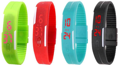 

Kissu Led Magnet Band Combo of 4 Green, Red, Sky Blue And Black Watch - For Men & Women