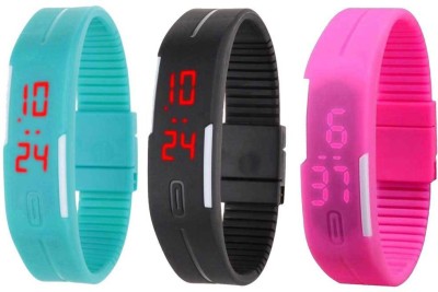 NS18 Silicone Led Magnet Band Combo of 3 Sky Blue, Black And Pink Digital Watch  - For Boys & Girls   Watches  (NS18)