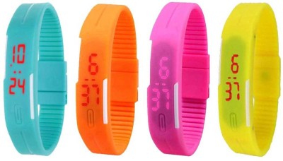 NS18 Silicone Led Magnet Band Combo of 4 Sky Blue, Orange, Pink And Yellow Digital Watch  - For Boys & Girls   Watches  (NS18)