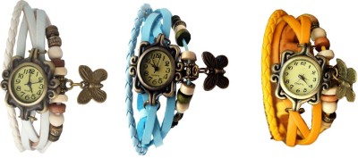 NS18 Vintage Butterfly Rakhi Combo of 3 White, Sky Blue And Yellow Analog Watch  - For Women   Watches  (NS18)