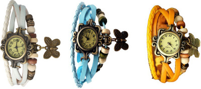 

NS18 Vintage Butterfly Rakhi Combo of 3 White, Sky Blue And Yellow Watch - For Women