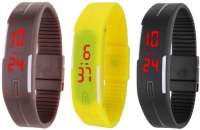 NS18 Silicone Led Magnet Band Combo of 3 Brown, Yellow And Black Watch  - For Boys & Girls   Watches  (NS18)