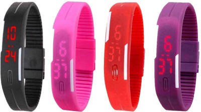 NS18 Silicone Led Magnet Band Watch Combo of 4 Black, Pink, Red And Purple Digital Watch  - For Couple   Watches  (NS18)