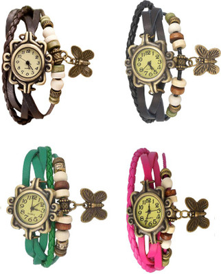 NS18 Vintage Butterfly Rakhi Combo of 4 Brown, Green, Black And Pink Analog Watch  - For Women   Watches  (NS18)