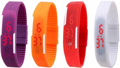 NS18 Silicone Led Magnet Band Combo of 4 Purple, Orange, Red And White Digital Watch  - For Boys & Girls   Watches  (NS18)