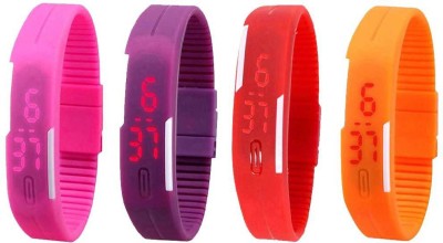 NS18 Silicone Led Magnet Band Combo of 4 Pink, Purple, Red And Orange Digital Watch  - For Boys & Girls   Watches  (NS18)