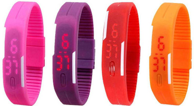 NS18 Silicone Led Magnet Band Combo of 4 Pink, Purple, Red And Orange Digital Watch  - For Boys & Girls   Watches  (NS18)