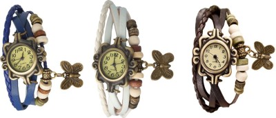 NS18 Vintage Butterfly Rakhi Watch Combo of 3 Blue, White And Brown Analog Watch  - For Women   Watches  (NS18)