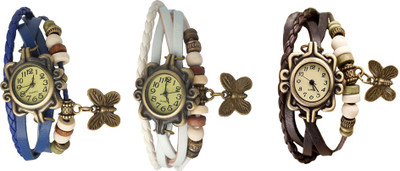 

Kissu Vintage Rakhi Watch Combo of 3 Blue, White And Brown Watch - For Women