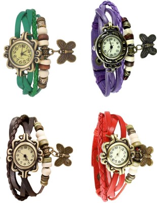NS18 Vintage Butterfly Rakhi Combo of 4 Green, Brown, Purple And Red Analog Watch  - For Women   Watches  (NS18)