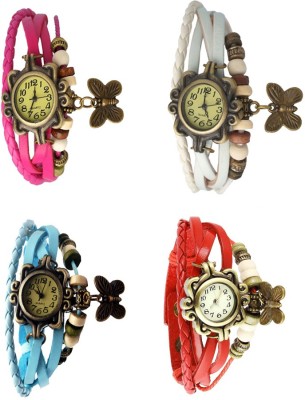 NS18 Vintage Butterfly Rakhi Combo of 4 Pink, Sky Blue, White And Red Analog Watch  - For Women   Watches  (NS18)