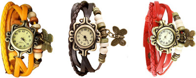 

NS18 Vintage Butterfly Rakhi Watch Combo of 3 Yellow, Brown And Red Watch - For Women