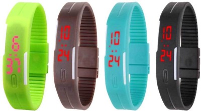 NS18 Silicone Led Magnet Band Combo of 4 Green, Brown, Sky Blue And Black Digital Watch  - For Boys & Girls   Watches  (NS18)