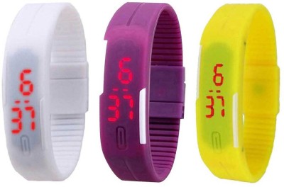 NS18 Silicone Led Magnet Band Combo of 3 White, Purple And Yellow Digital Watch  - For Boys & Girls   Watches  (NS18)