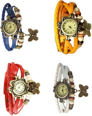 NS18 Vintage Butterfly Rakhi Combo of 4 Blue, Red, Yellow And White Analog Watch  - For Women   Watches  (NS18)