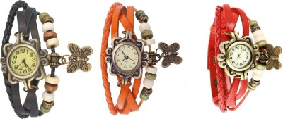 NS18 Vintage Butterfly Rakhi Watch Combo of 3 Black, Orange And Red Analog Watch  - For Women   Watches  (NS18)