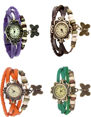 NS18 Vintage Butterfly Rakhi Combo of 4 Purple, Orange, Brown And Green Analog Watch  - For Women   Watches  (NS18)