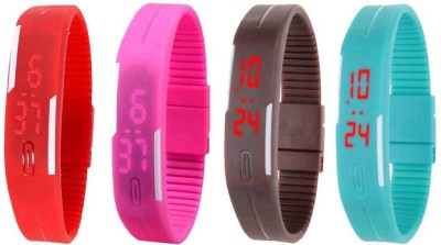 NS18 Silicone Led Magnet Band Watch Combo of 4 Red, Pink, Brown And Sky Blue Digital Watch  - For Couple   Watches  (NS18)