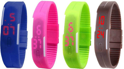

NS18 Silicone Led Magnet Band Combo of 4 Blue, Pink, Green And Brown Watch - For Boys & Girls