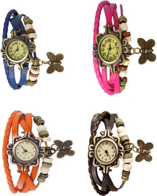 

Kissu Vintage Rakhi Combo of 4 Blue, Orange, Pink And Brown Watch - For Women