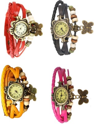 NS18 Vintage Butterfly Rakhi Combo of 4 Red, Yellow, Black And Pink Analog Watch  - For Women   Watches  (NS18)