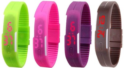 NS18 Silicone Led Magnet Band Combo of 4 Green, Pink, Purple And Brown Digital Watch  - For Boys & Girls   Watches  (NS18)