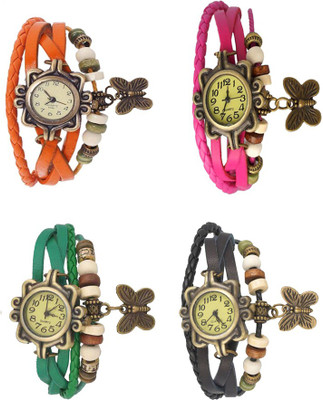 

Kissu Vintage Rakhi Combo of 4 Orange, Green, Pink And Black Watch - For Women