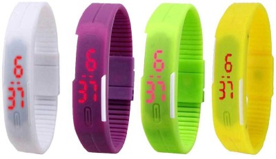 NS18 Silicone Led Magnet Band Combo of 4 White, Purple, Green And Yellow Digital Watch  - For Boys & Girls   Watches  (NS18)