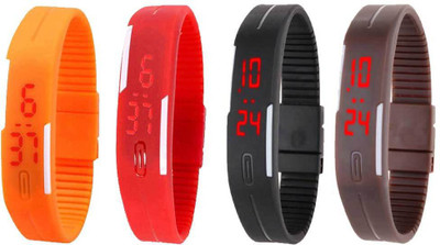 

NS18 Silicone Led Magnet Band Combo of 4 Orange, Red, Black And Brown Watch - For Boys & Girls