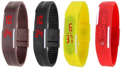 NS18 Silicone Led Magnet Band Watch Combo of 4 Brown, Black, Yellow And Red Digital Watch  - For Couple   Watches  (NS18)