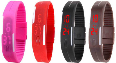 

Kissu Led Magnet Band Combo of 4 Pink, Red, Black And Brown Watch - For Men & Women