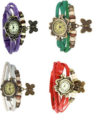 NS18 Vintage Butterfly Rakhi Combo of 4 Purple, White, Green And Red Analog Watch  - For Women   Watches  (NS18)